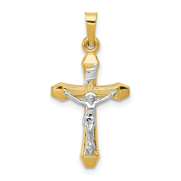 14k Two-tone Gold INRI Hollow Crucifix Pendant