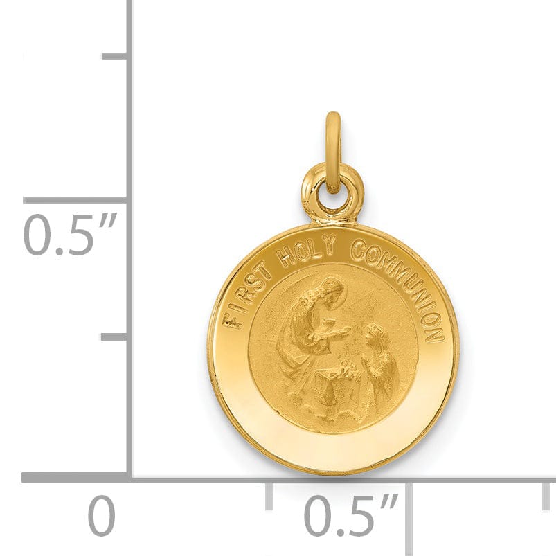 14k Yellow Gold First Communion Medal Pendant.