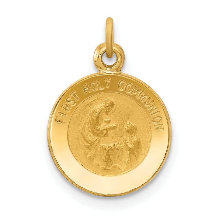 14k Yellow Gold First Communion Medal Pendant.