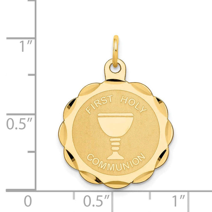14 Yellow Gold First Holy Communion Disc Medal. Engraving fee $22.00.