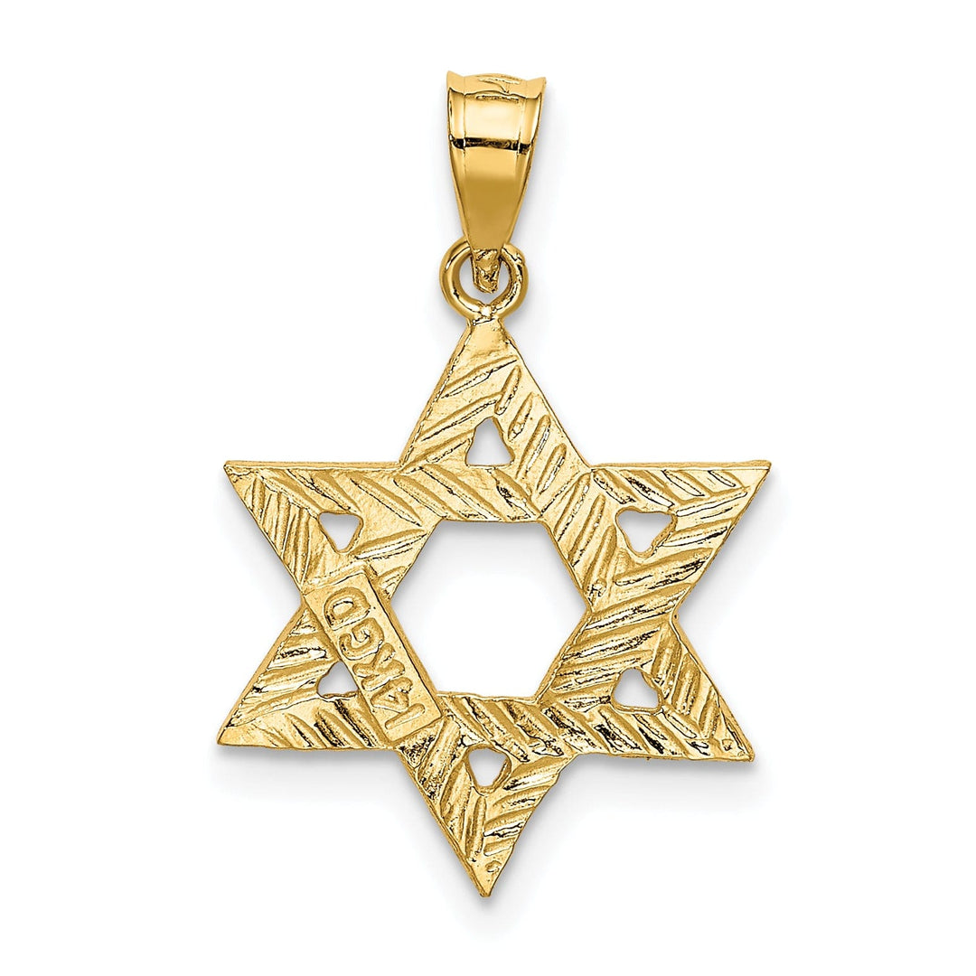 14k Yellow Gold Satin Diamond Cut Finish Star of David Charm Pendant