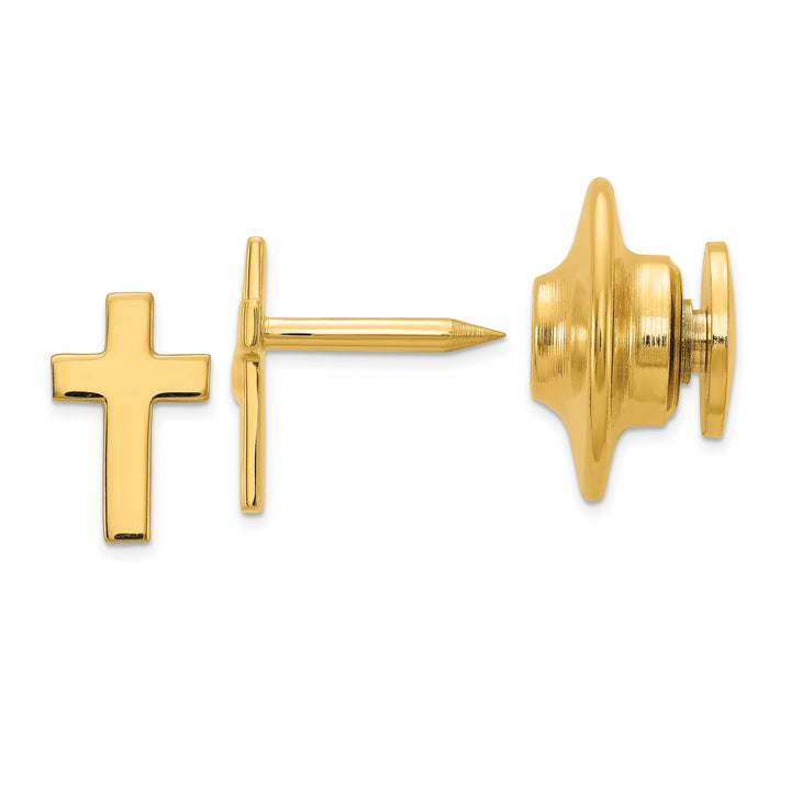 Solid 14k Yellow Gold Cross Polished Tie Tac