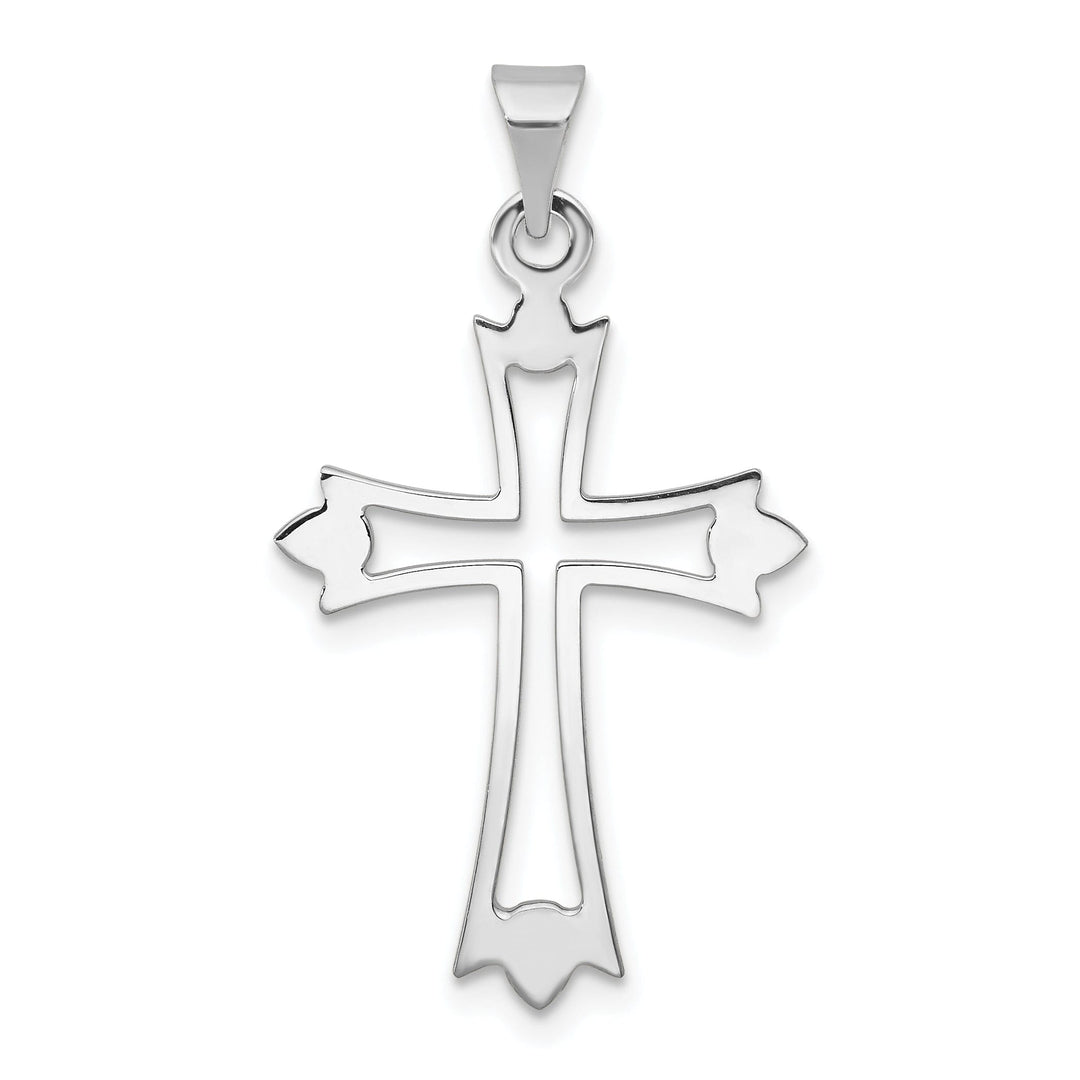 14k White Gold Solid Budded Cross Pendant