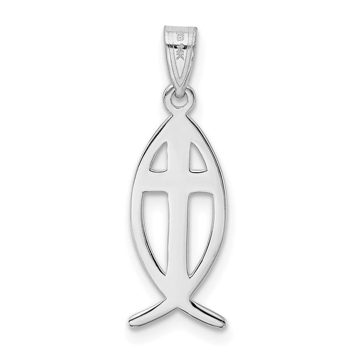 14k White Gold Polished Finish Ichthus Fish with Cross Design Pendant