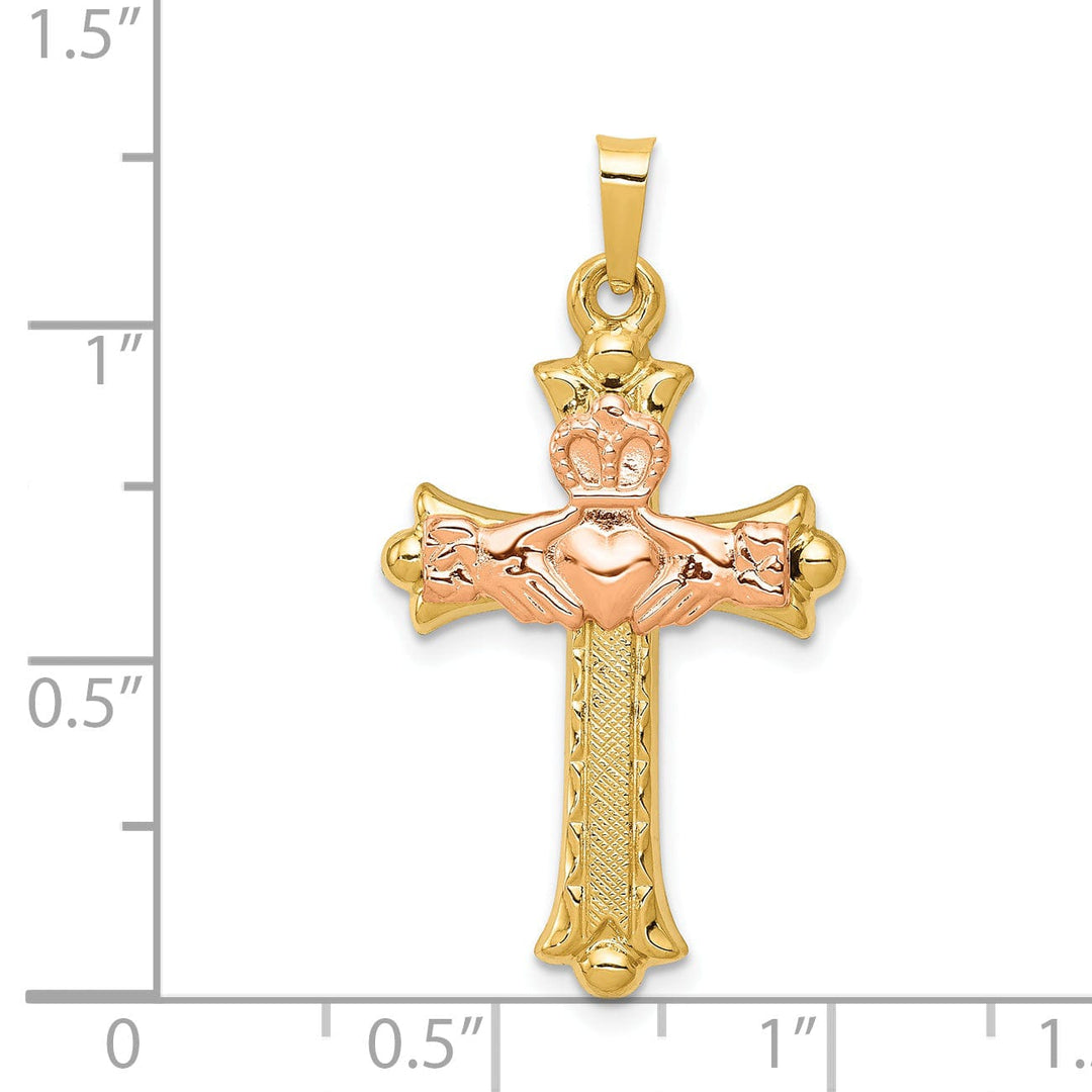 14k Two-Tone Gold Claddaugh Cross Pendant