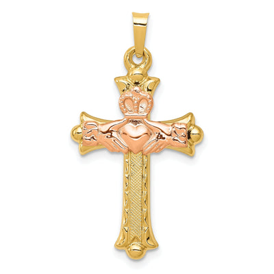 14k Two-Tone Gold Claddaugh Cross Pendant at $ 194.92 only from Jewelryshopping.com