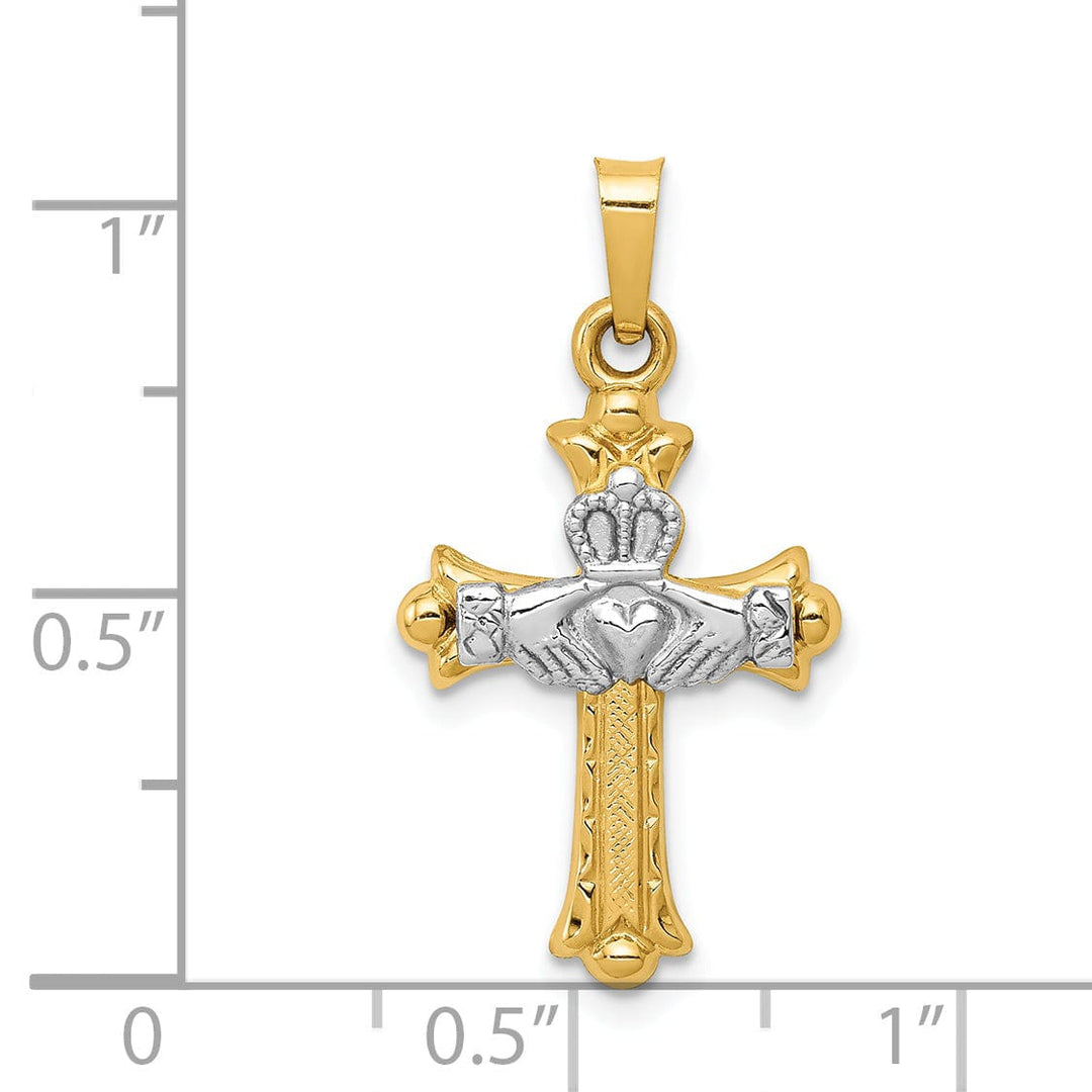 14k Two-Tone Gold Claddagh Cross Pendant