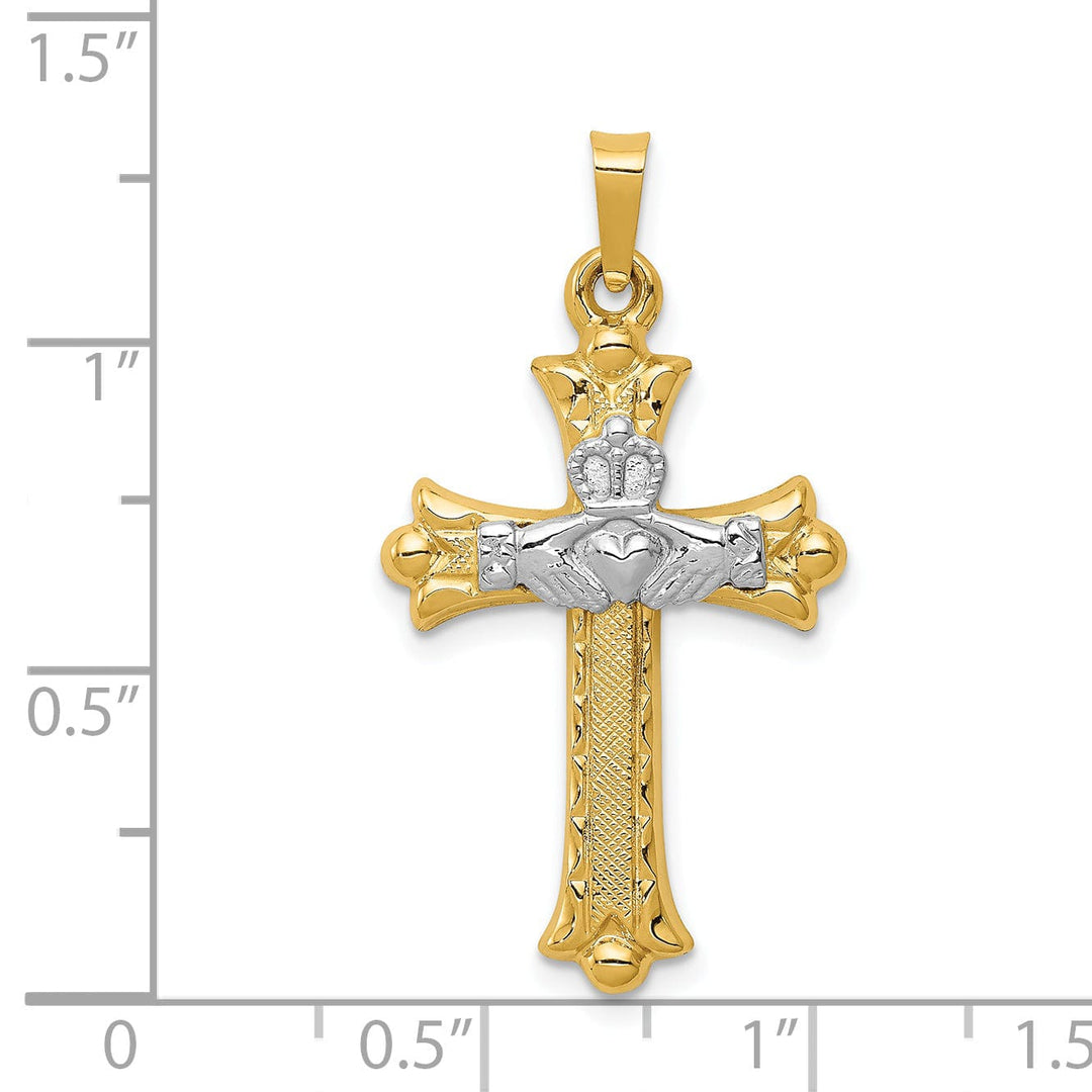 14k Two-Tone Gold Claddaugh Cross Pendant