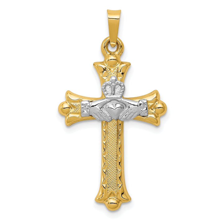 14k Two-Tone Gold Claddaugh Cross Pendant