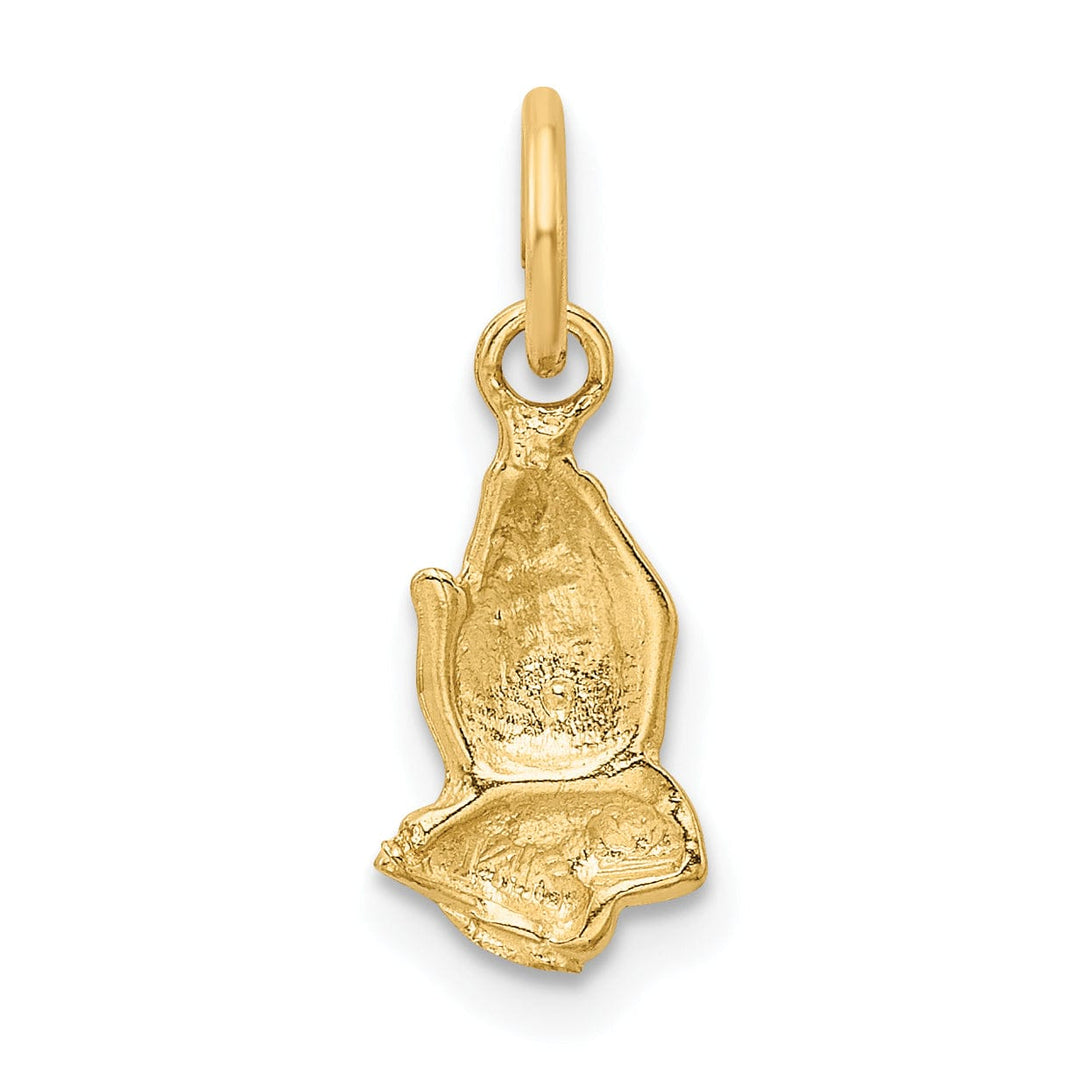 14k Yellow Gold Polished Texture Finish Praying Hands Charm Pendant