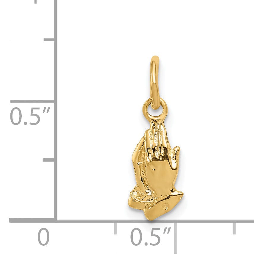 14k Yellow Gold Polished Texture Finish Praying Hands Charm Pendant