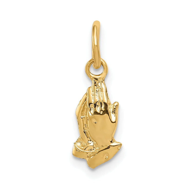 14k Yellow Gold Polished Texture Finish Praying Hands Charm Pendant