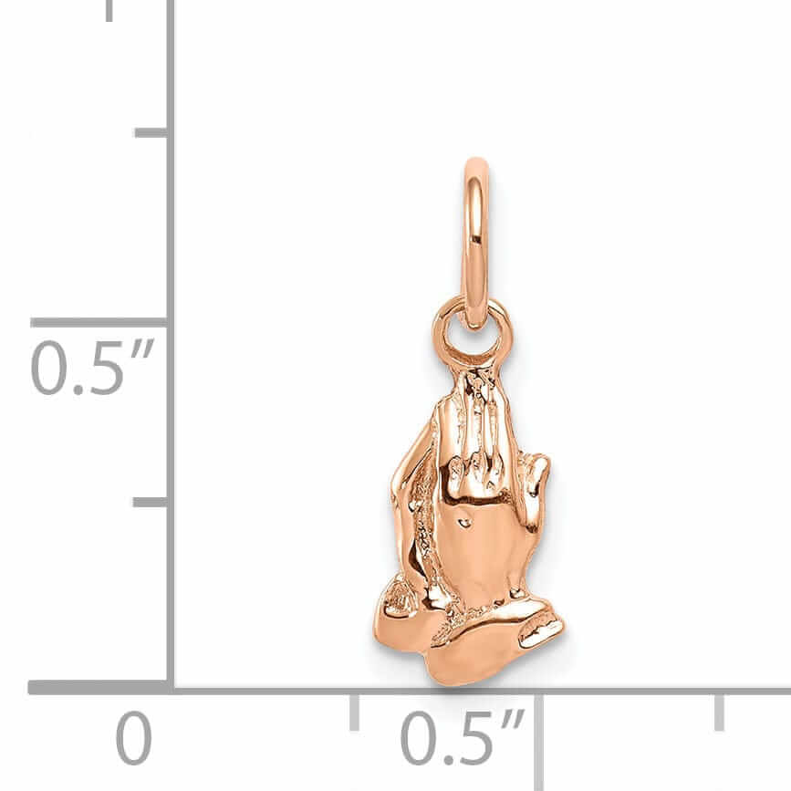 14k Rose Gold Polished Texture Finish Praying Hands Charm Pendant