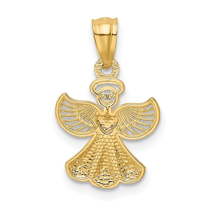 14k Yellow Gold Polished Finish Solid Concave Angel With Heart Pendant