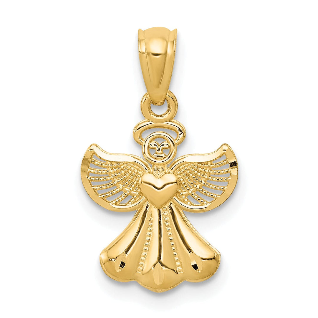 14k Yellow Gold Polished Finish Solid Concave Angel With Heart Pendant