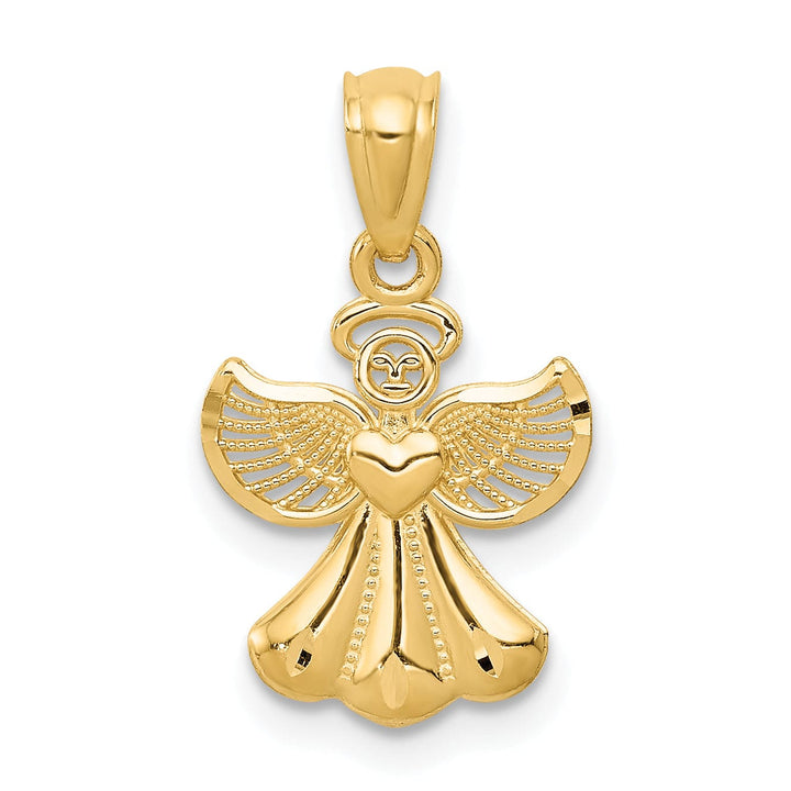 14k Yellow Gold Polished Finish Solid Concave Angel With Heart Pendant
