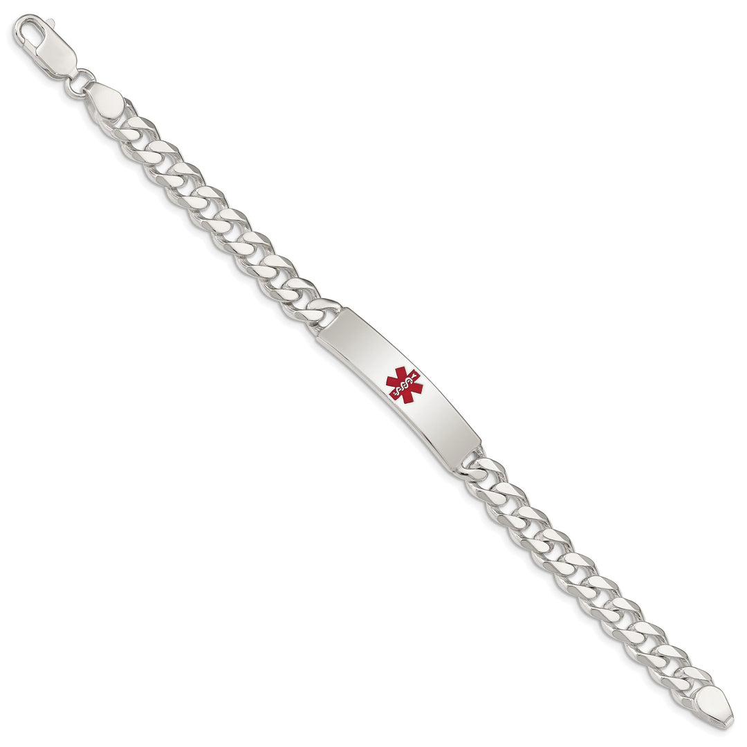 Silver 8-MM Wide Medical Curb Link 8.5 inch ID Bracelet.