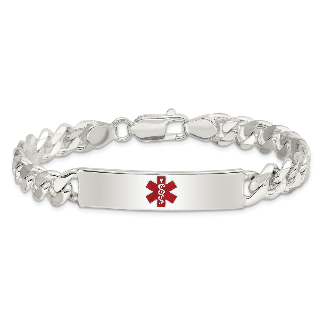 Silver 8-MM Wide Medical Curb Link 8.5 inch ID Bracelet.