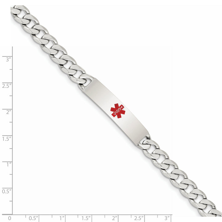 Silver 8-MM Wide Medical Curb Link 8.5 inch ID Bracelet.