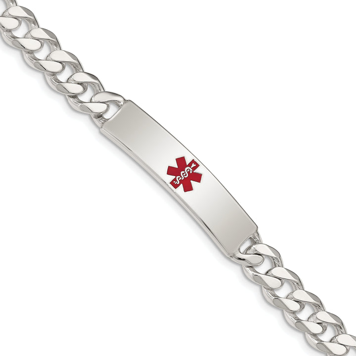 Silver 8-MM Wide Medical Curb Link 8.5 inch ID Bracelet.