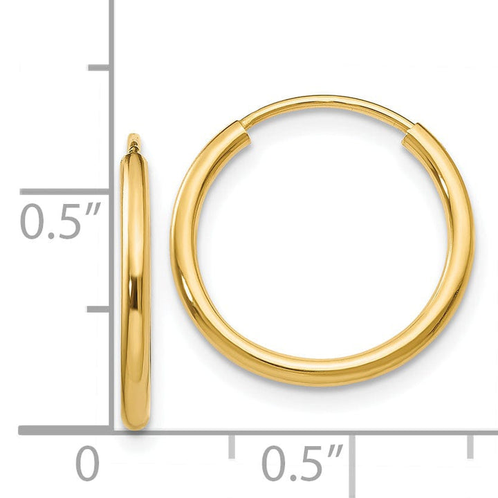 14k Yellow Gold Polished Endless Hoops 1.5mm x 16mm