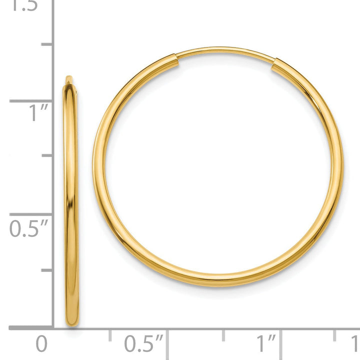 14k Yellow Gold Polished Endless Hoops 1.5mm x 26mm