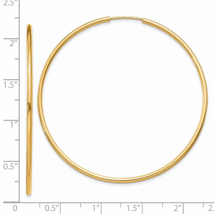 14k Yellow Gold Polished Endless Hoops 1.5mm x 51mm