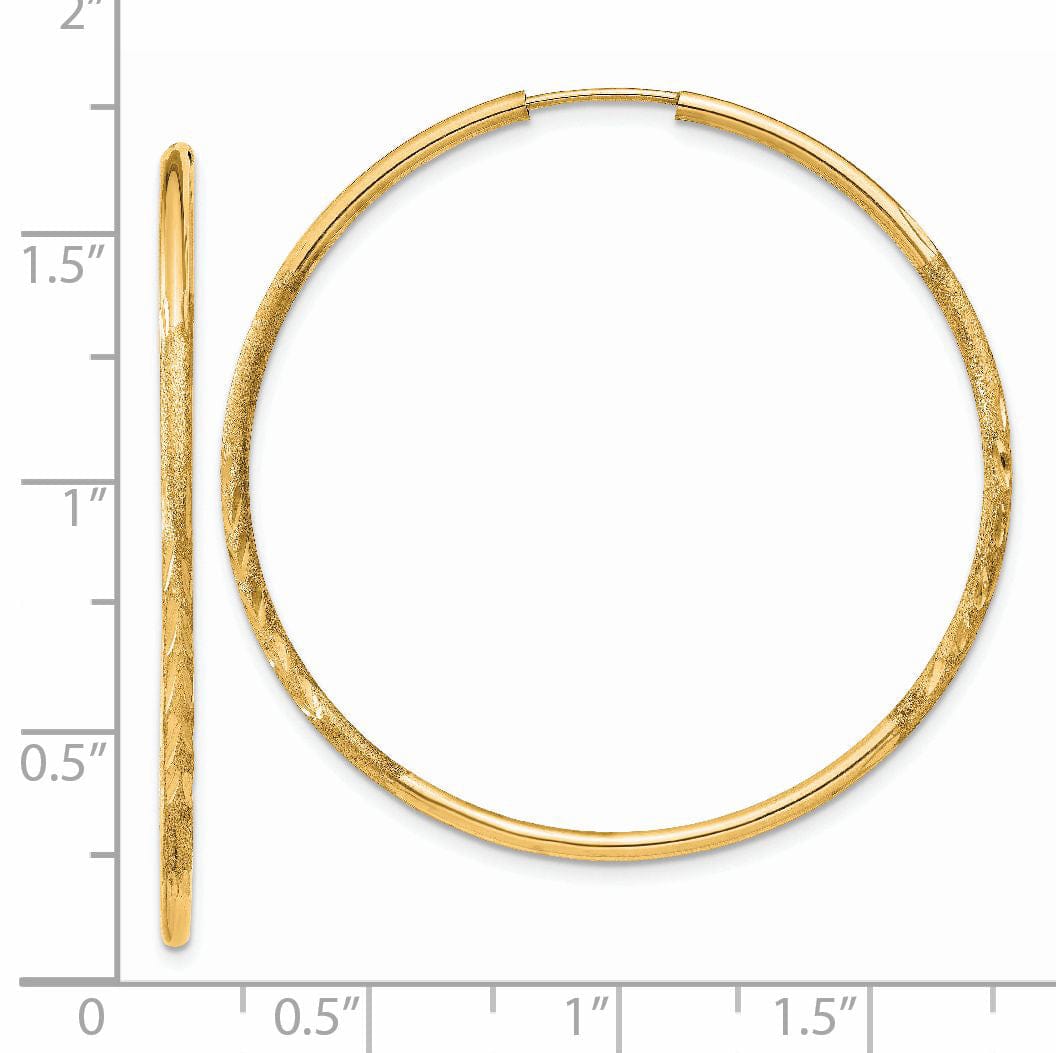 14k Yellow Gold Satin D.C Endless Hoops 1.5mm x 39mm