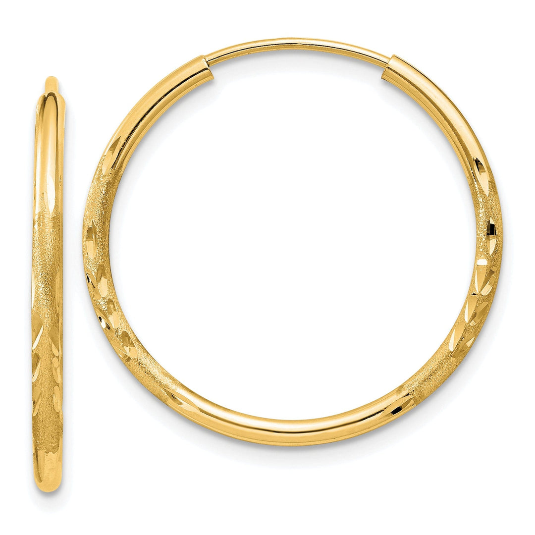 14k Yellow Gold Satin D.C Endless Hoops 1.5mm x 22mm