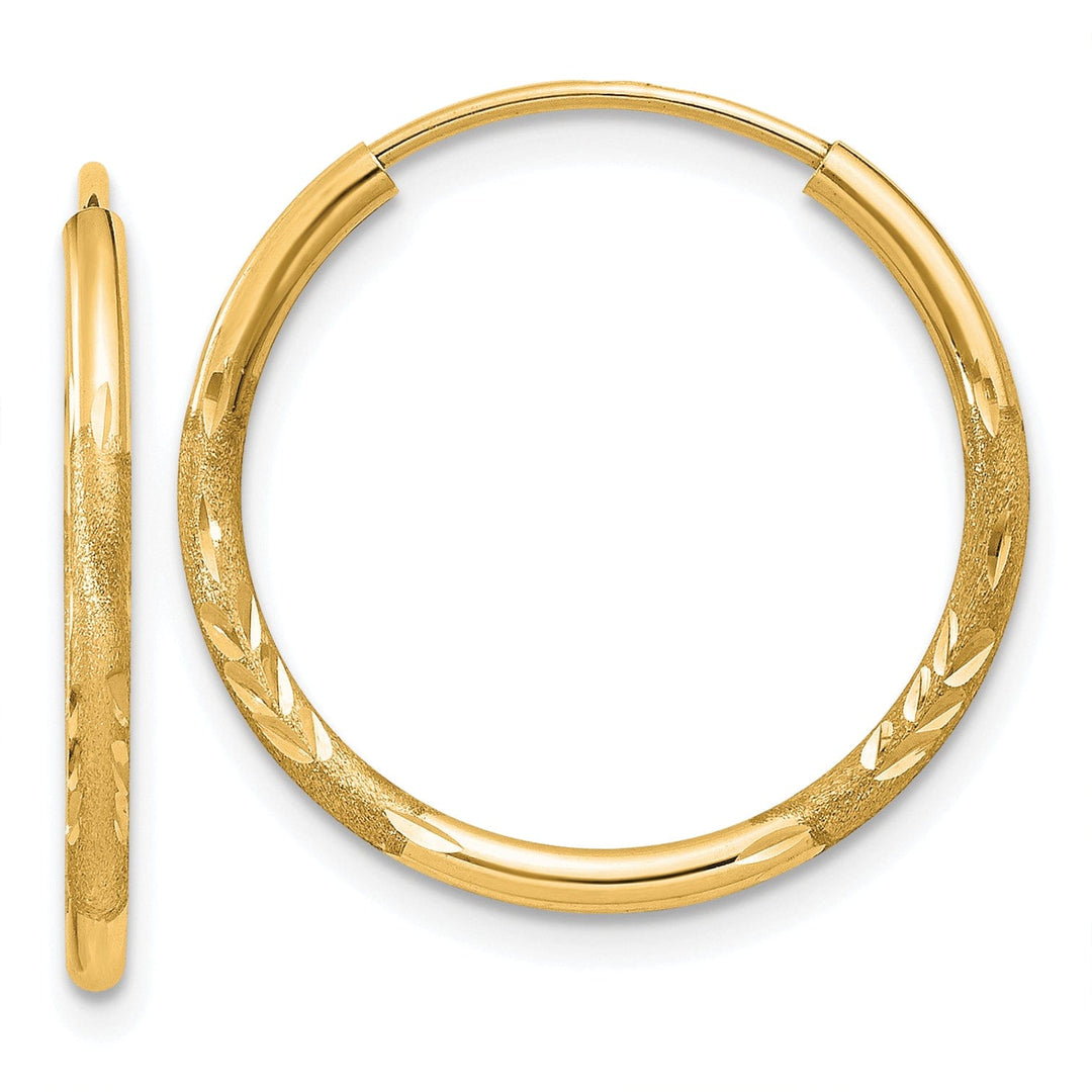 14k Yellow Gold Satin D.C Endless Hoops 1.5mm x 17mm