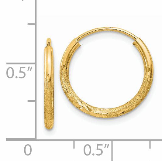 14k Yellow Gold Satin D.C Endless Hoops 1.5mm x 14mm