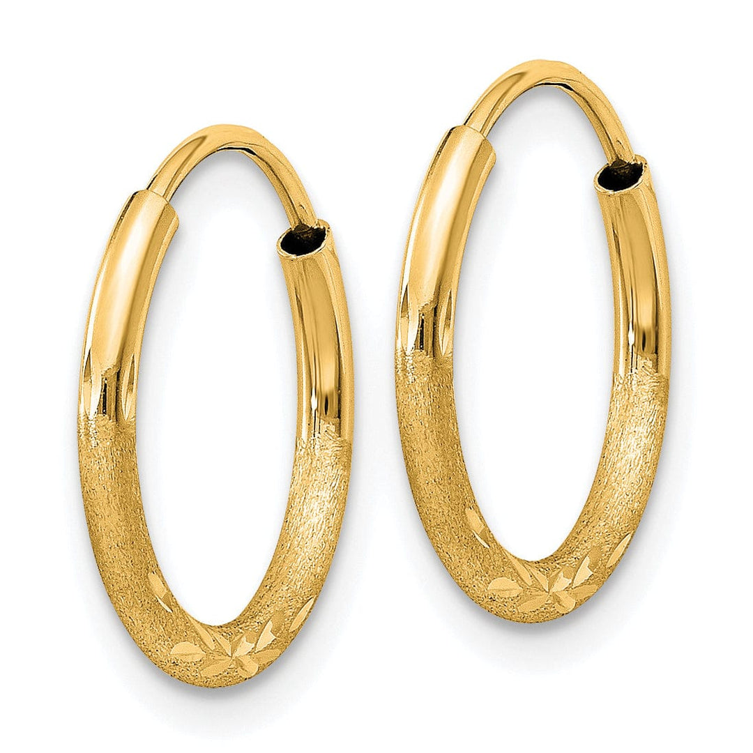 14k Yellow Gold Satin D.C Endless Hoops 1.25mm x 12mm