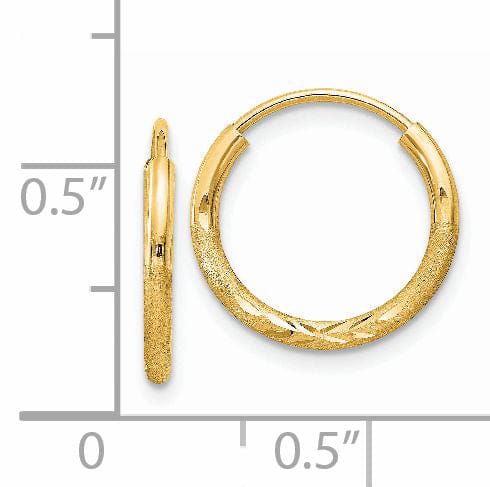 14k Yellow Gold Satin D.C Endless Hoops 1.25mm x 12mm