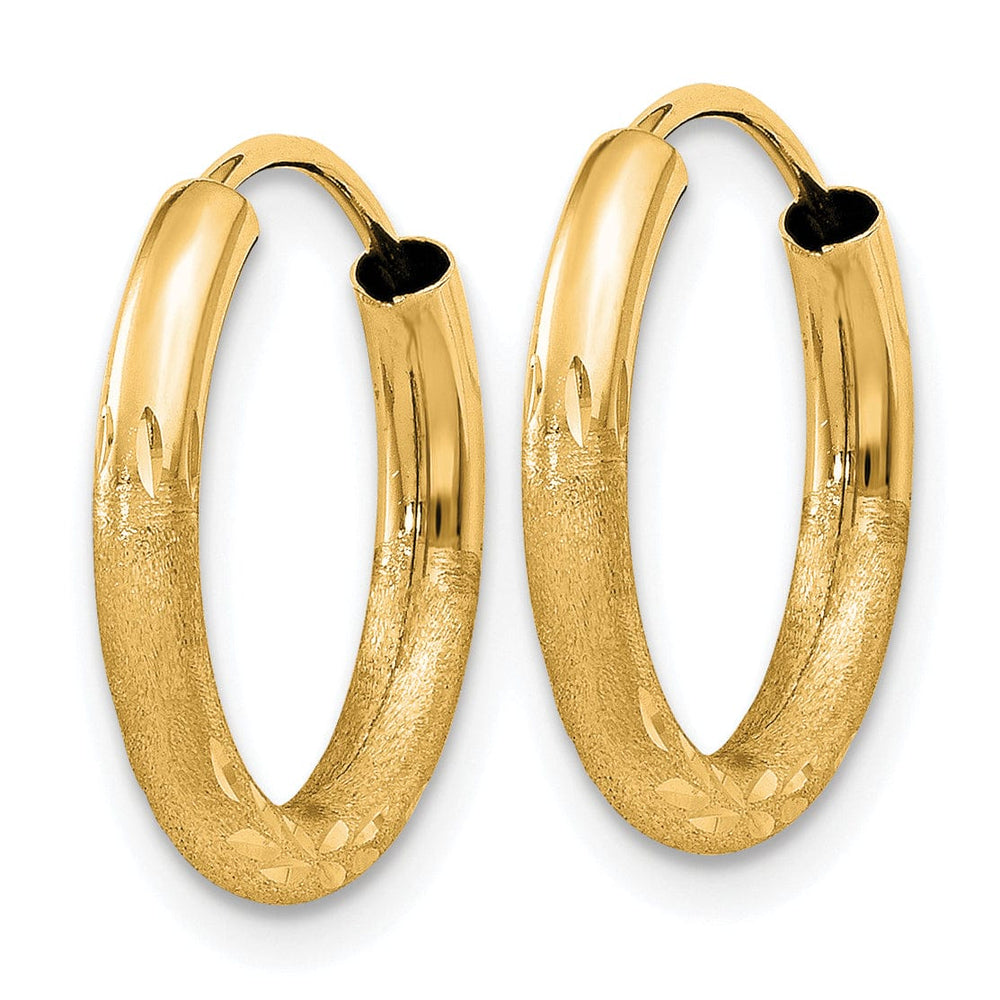 14k Yellow Gold Satin D.C Endless Hoops 2mm x 15mm