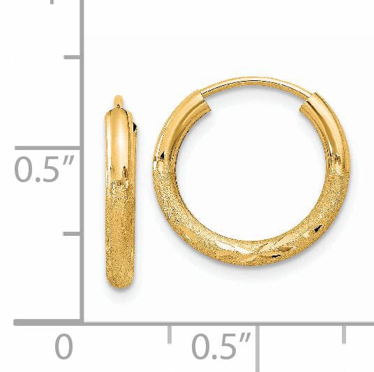 14k Yellow Gold Satin D.C Endless Hoops 2mm x 15mm