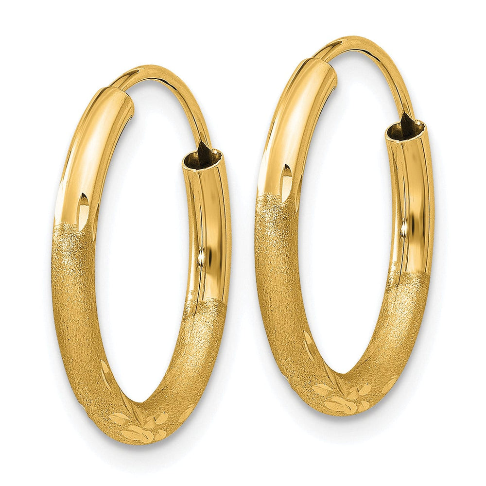 14k Yellow Gold Satin D.C Endless Hoops 2mm x 18mm