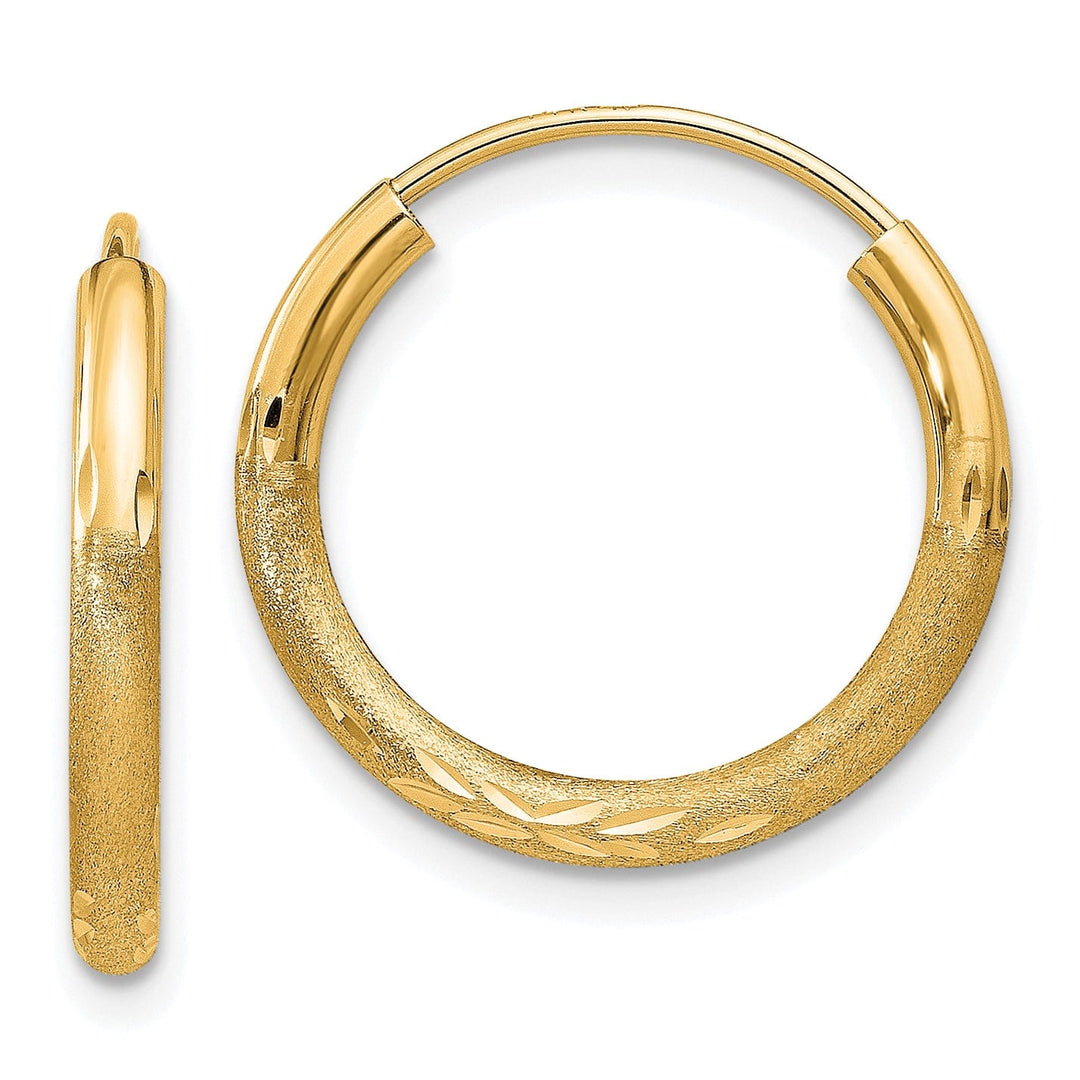 14k Yellow Gold Satin D.C Endless Hoops 2mm x 18mm