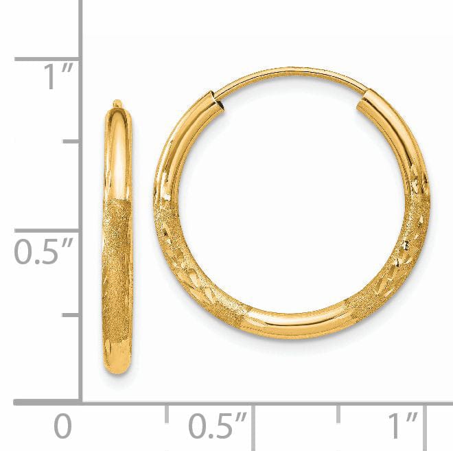 14k Yellow Gold Satin D.C Endless Hoops 2mm x 20mm