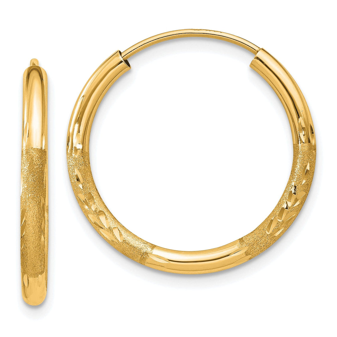 14k Yellow Gold Satin D.C Endless Hoops 2mm x 20mm