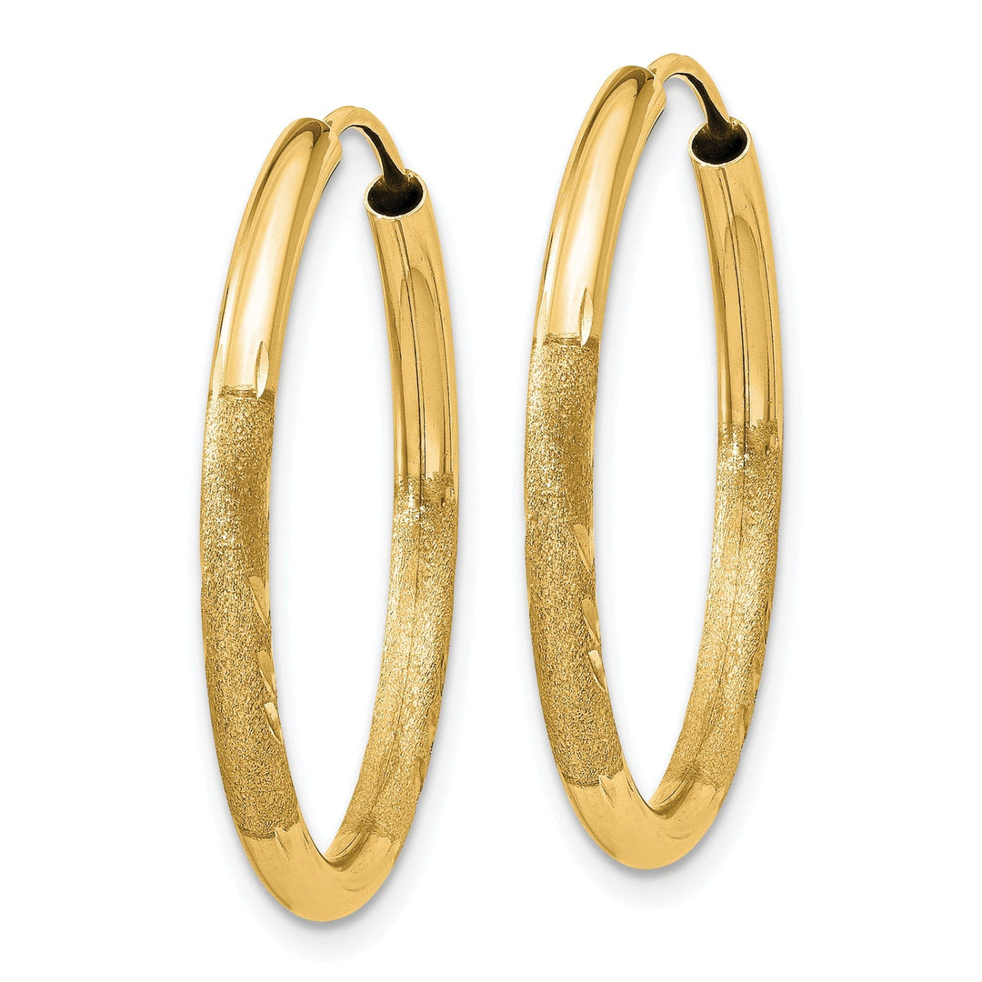 14k Yellow Gold Satin D.C Endless Hoops 2mm x 21mm