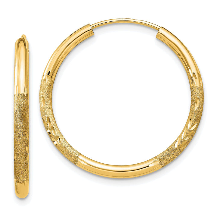 14k Yellow Gold Satin D.C Endless Hoops 2mm x 21mm