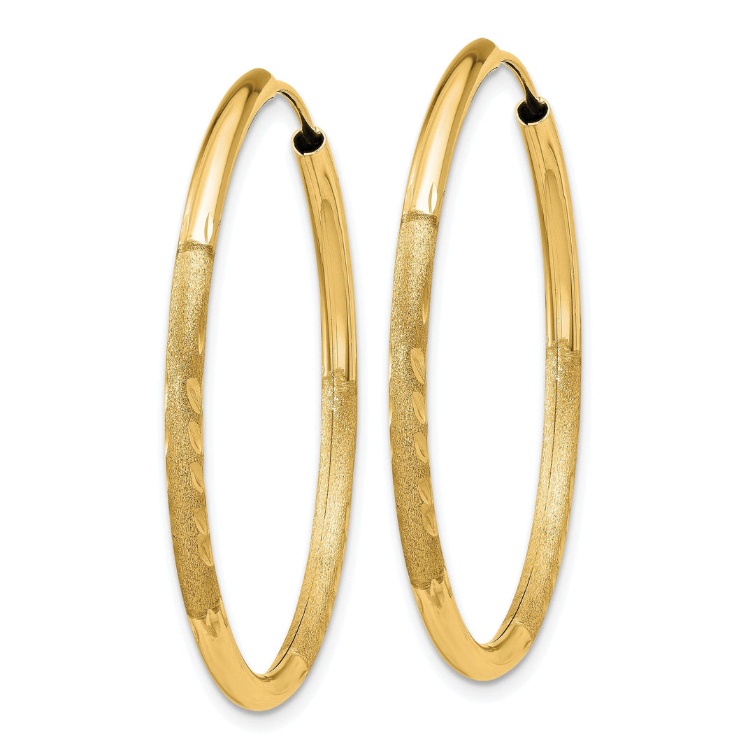 14k Yellow Gold Satin D.C Endless Hoops 2mm x 30mm