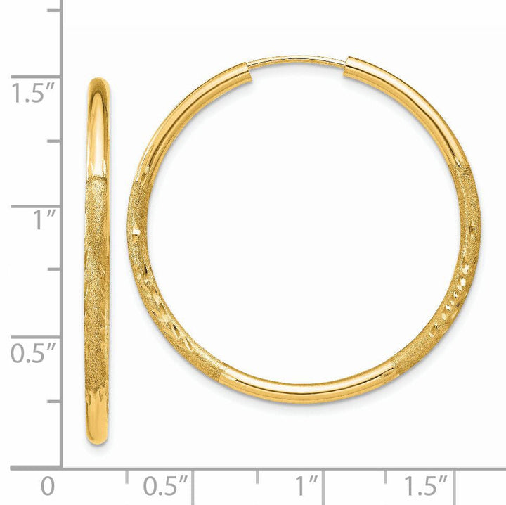 14k Yellow Gold Satin D.C Endless Hoops 2mm x 30mm