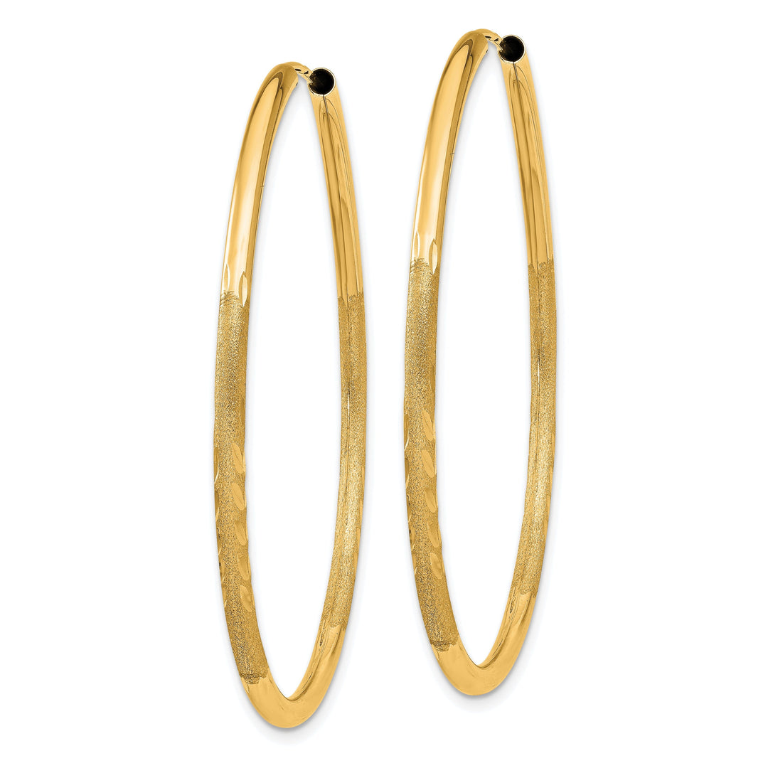 14k Yellow Gold Satin D.C Endless Hoops 2mm x 40mm