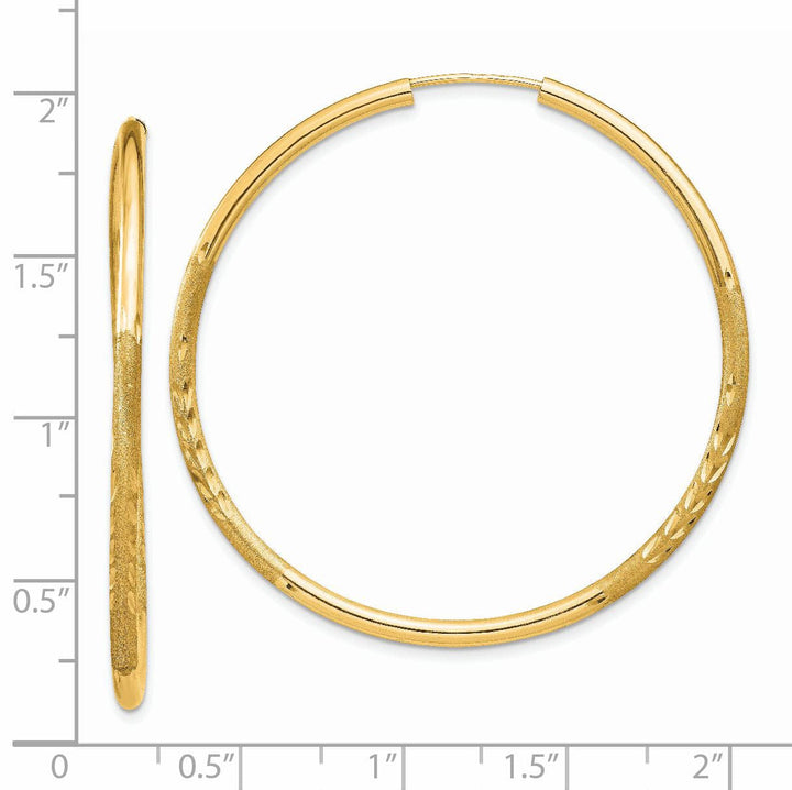 14k Yellow Gold Satin D.C Endless Hoops 2mm x 40mm