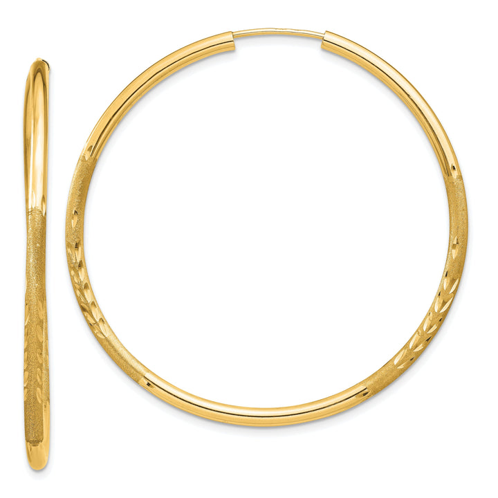 14k Yellow Gold Satin D.C Endless Hoops 2mm x 40mm