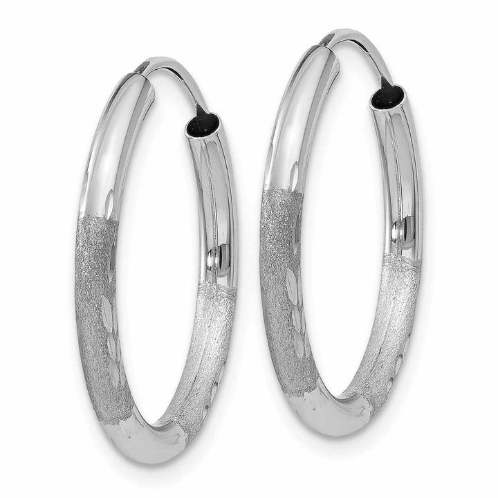 14 White Gold Diamond Cut Endless Hoop Earrings 2mm x 18mm