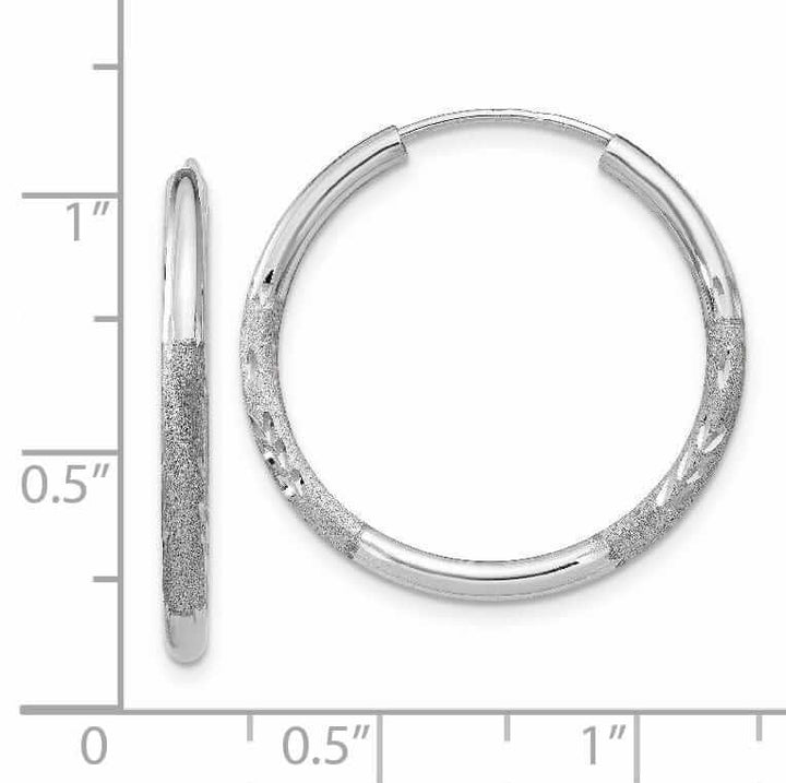 14 White Gold Diamond Cut Endless Hoop Earrings 2mm x 21mm