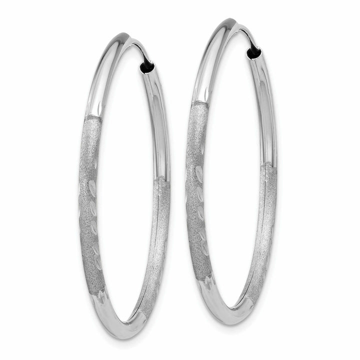 14 White Gold Diamond Cut Endless Hoop Earrings 2mm x 30mm