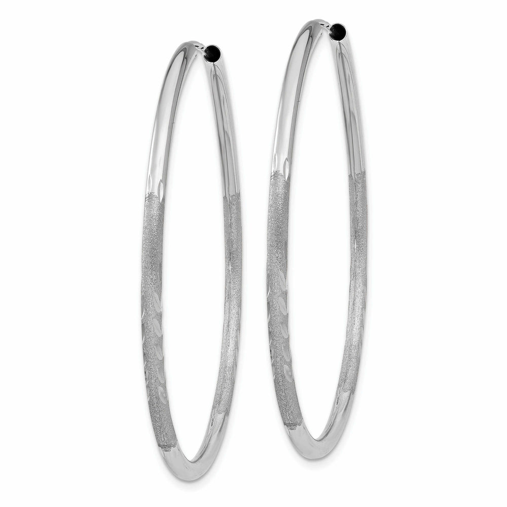 14 White Gold Diamond Cut Endless Hoop Earrings 2mm x 42mm